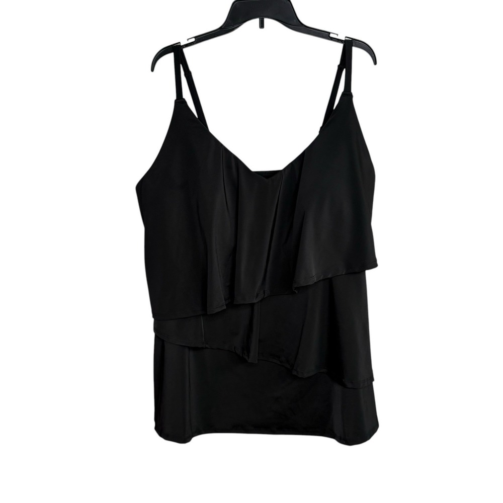 Swim Cacique Women Tankini Top 28 Black Lightly Lined Wireless Layered Swim